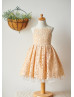Illusion Neck Peach Lace Organza Knee Length Flower Girl Dress